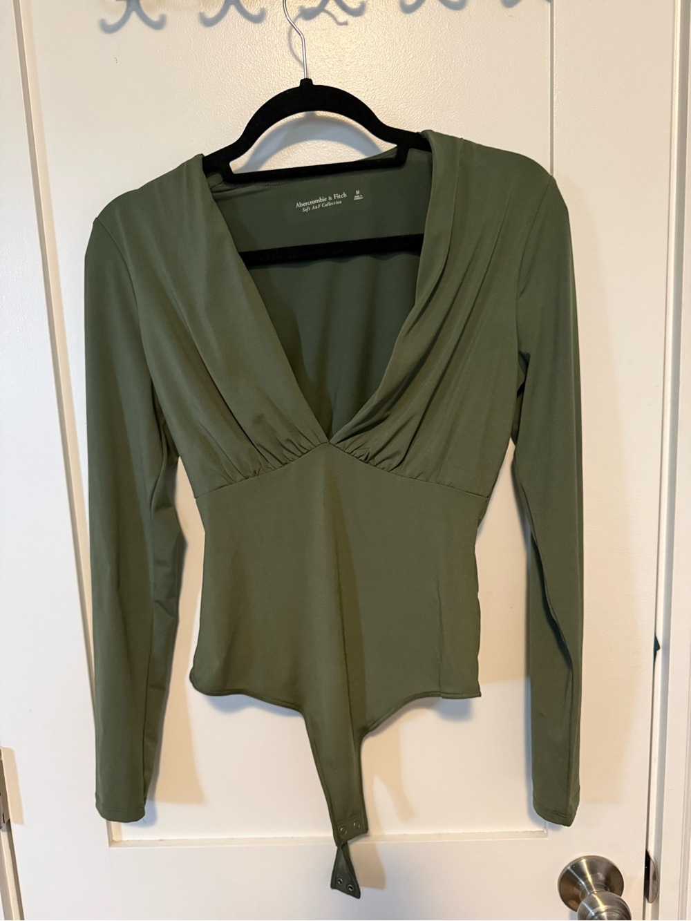 Abercrombie & Fitch Olive Green Long-Sleeve Wrap-Front Bodysuit